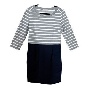 Gap Women’s Navy Gray White Stripe Color Block Pockets Ponte Knit Dress Medium‎
